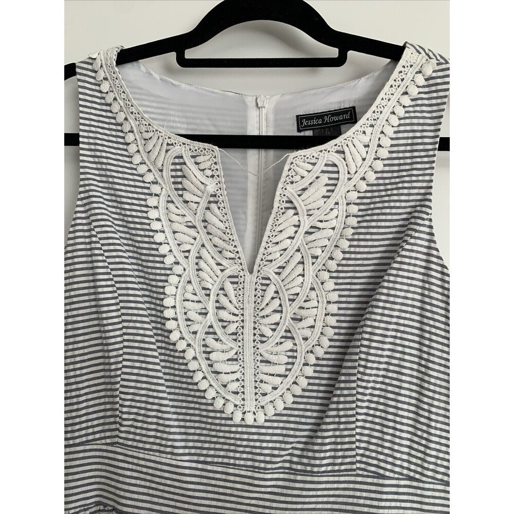 Jessica Howard Seersucker Sundress Womens 14 Lace Sleeveless A Line